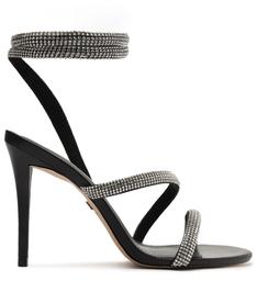 Sandália Preta Salto Fino Espiral Strass Glam