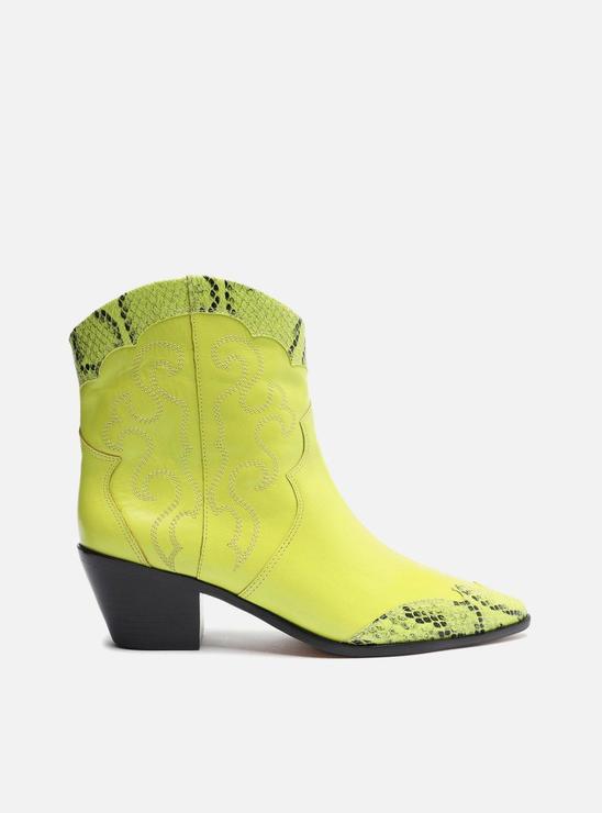 Bota Verde Couro Cano Curto Bordado Western