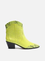 Bota Verde Couro Cano Curto Bordado Western