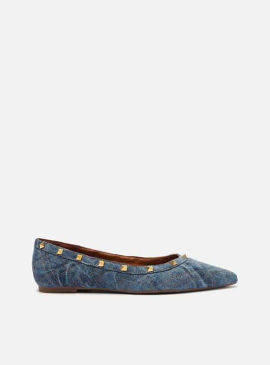 Sapatilha Jeans Matelassê Bico Fino Spikes