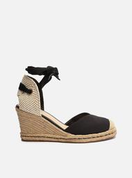 Sandália Espadrille Preta Lona Amarração