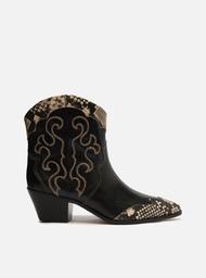 Bota Preta Couro Cano Curto Bordado Western