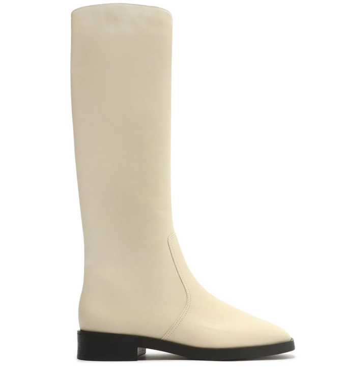 Bota Off-White Couro Cano Longo Zíper Montaria