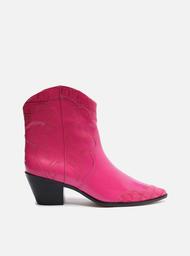 Bota Rosa Couro Cano Curto Bordado Western